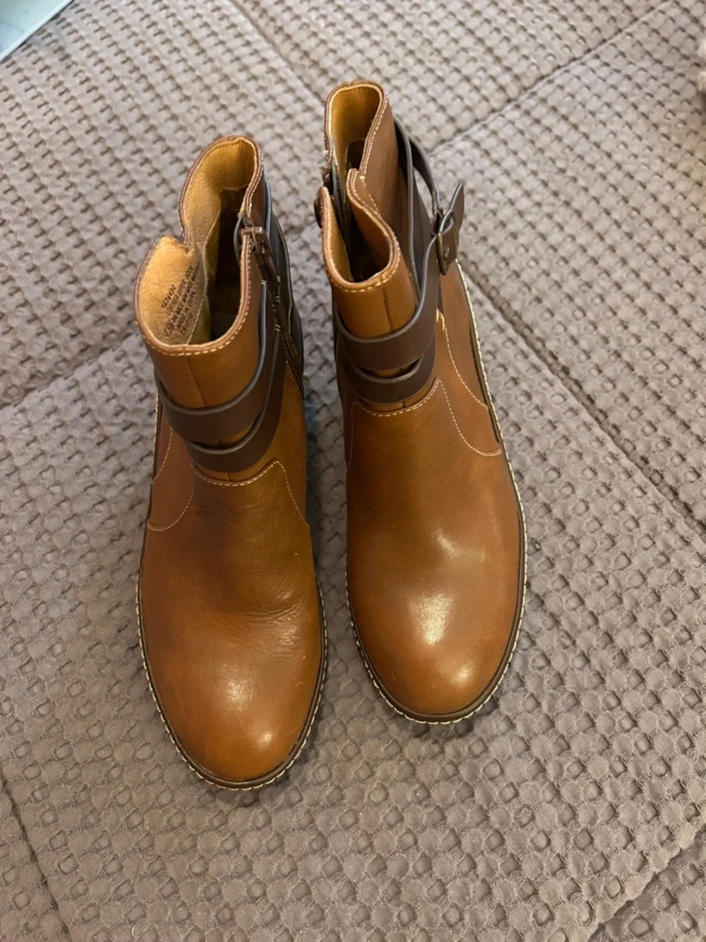 Sofft Cognac Wedge Ankle Boots with Buckle Wrap - Picture 2 of 12